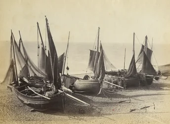 Fischerboote am Strand von Shoreham-by-Sea, ca. 1880